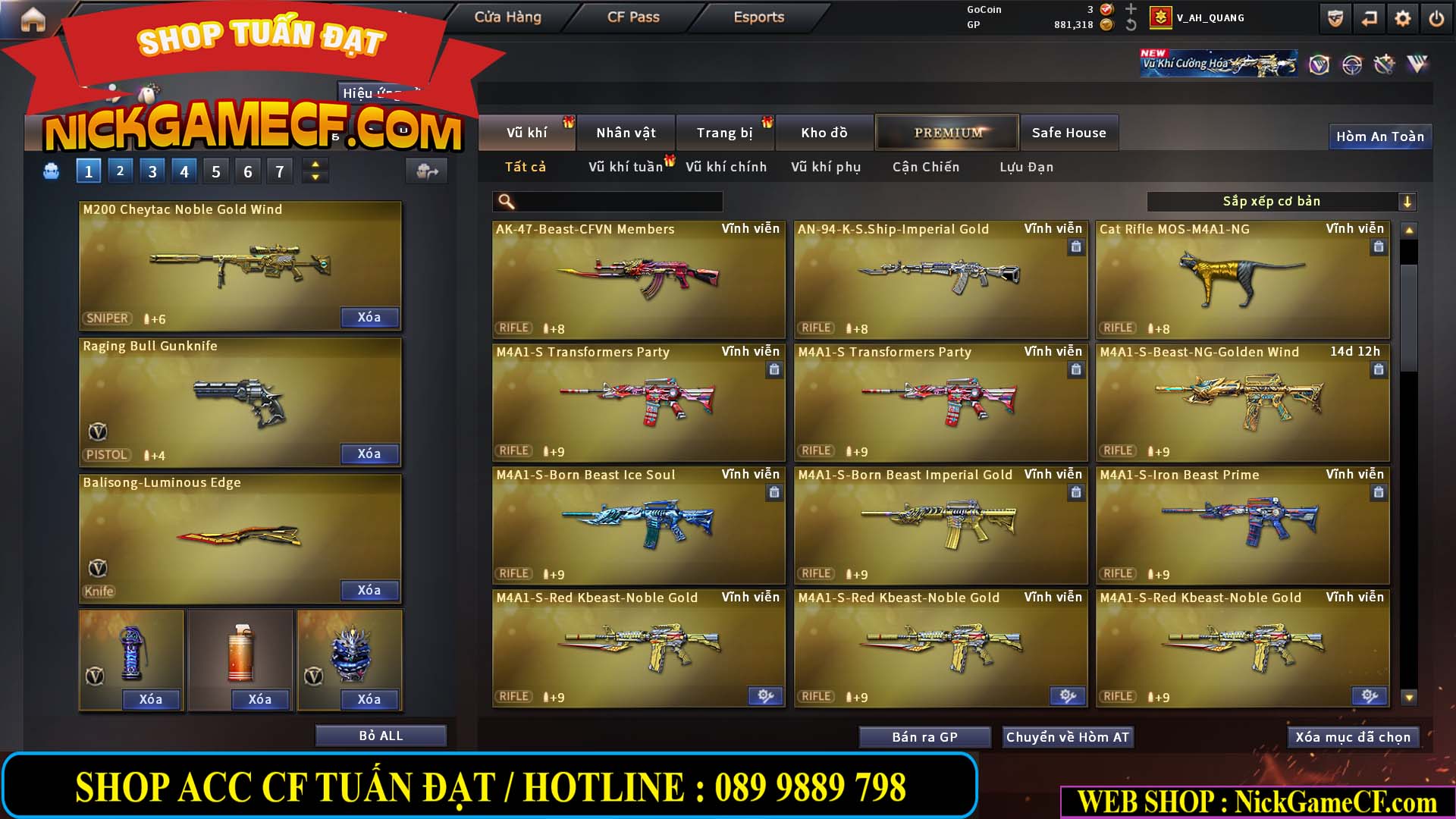 MÃ CF15244 - GIÁ : 2350K - CHIẾN C4 - ZOM NHẸ - 20 VIP - VIP5