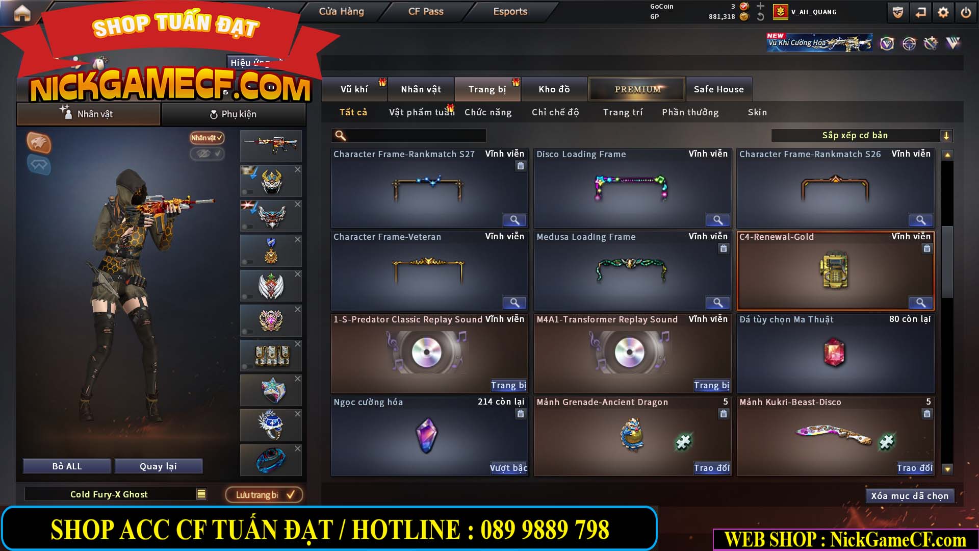 MÃ CF15244 - GIÁ : 2350K - CHIẾN C4 - ZOM NHẸ - 20 VIP - VIP5