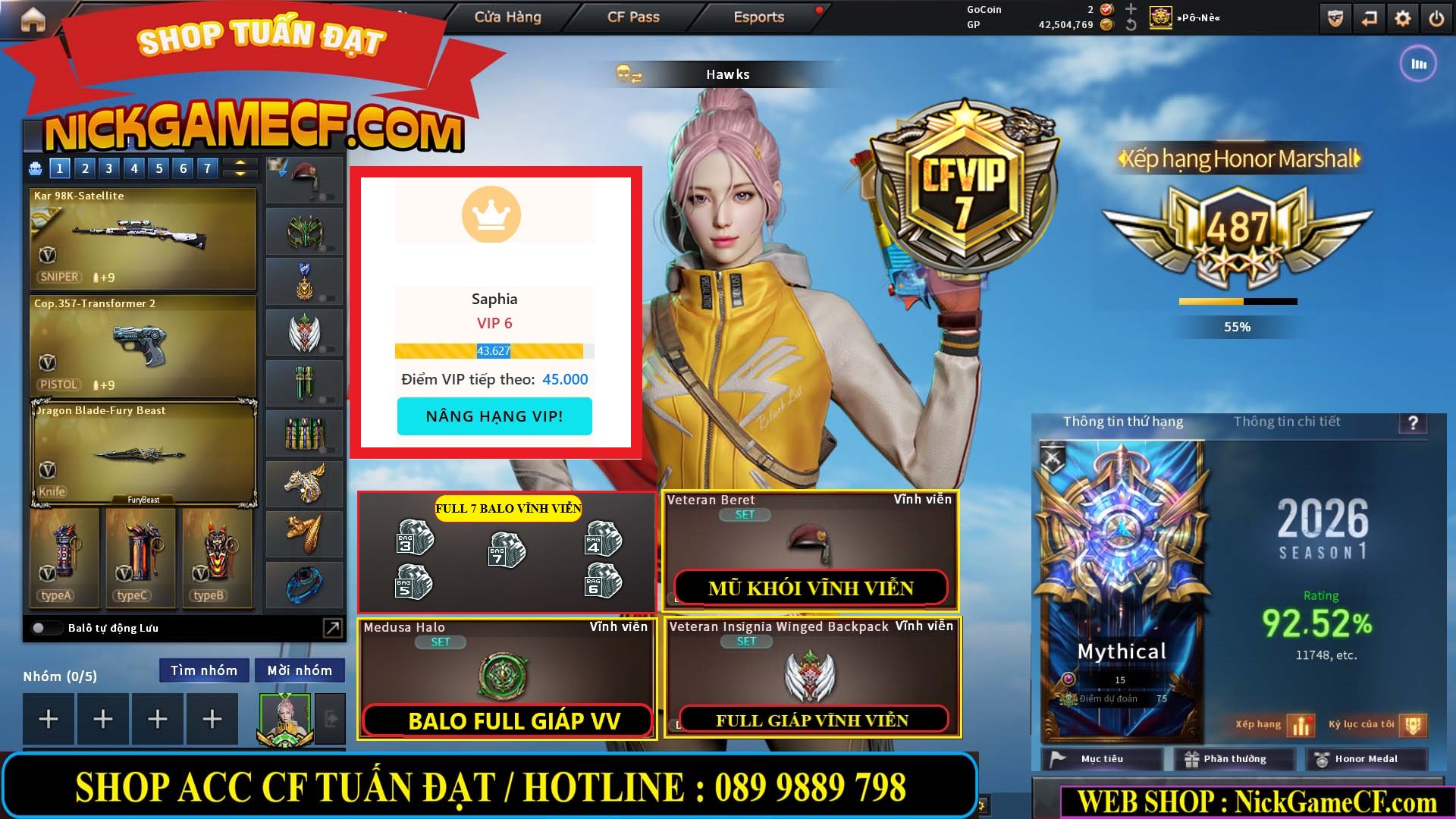 MÃ CF15270 - GIÁ : 7M5 - CHIẾN C4 XỊN - 55 VIP - GẦN VIP7